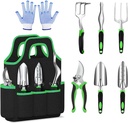 Garden Tool Set, 8 PCS Stainless Steel Heavy Duty Gardening Tool Set with Non-Slip Rubber Grip, Storage Tote Bag, Outdoor Hand Tools, Pruning Shears Set, Gardening Tool Kit Gifts for Women and Men