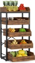 LITTLE TREE 5-Tier Wood Fruit Vegetable Storage Basket Stand, Pull-Out Snack Stand Fruit Basket Stand, Utility Shelf Organizer for Kitchen, Living Room, Bedroom, Rustic Brown