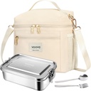 Voova Stainless Steel Lunch Box with Lunch Bag for Women Men Adult, (42oz/1200ml) Leakproof Metal Bento Box with Free Sealing, Insulated Lunchbox for School Work, Beige