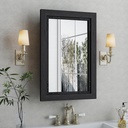 Medicine Cabinet Mirror 20 x 26 Inch Farmhouse Bathroom Vanity Mirror Solid Wood Framed Door Storage Cabinet with Adjustable Shelves, Wall Mounted for Bathroom Living Room, Black