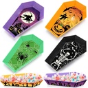 4 Pcs Halloween Candy Bowls Plastic Coffin Shaped Serving Tray Spooky Halloween Trick or Treat Candy Platter Dish for Birthday Party Food Storage Charcuterie Board Serving Supplies