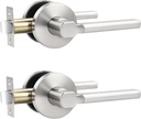 knobelite Satin Nickel Passage Door Handle,Brushed Nickel Round Interior Door Lever for Hallway and Closet,Keyless Non-Locking Door Lock,Left and Right Hand Reversible,2Pack
