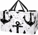 Reusable Grocery Bag Heavy Duty Shopping Tote Bag Foldable with Reinforced Handle, Nautical Theme Black and White Anchor
