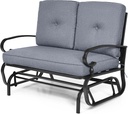 Tangkula Outdoor Swing Glider Chair, Patio Glider Bench for 2 Persons, Outdoor Rocking Loveseat with Steel Frame & Comfortable Cushions for Garden, Porch, Balcony, Poolside (Grey)
