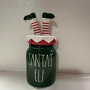 Rae – SANTA’S ELF Canister, Cellar, Baby Size Ceramic Jar with Lid – Allside Green Finish, Holiday Kitchen Storage CHRISTMAS – Dunn By Magenta