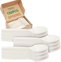 100% Compostable Disposable Spoons, 6.7" 150pcs Heavy Duty Utensils Eco-Friendly Cornstarch Cutlery Durable and BPI-Certified Party Supplies No Plastic, Ivory White