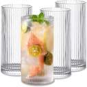 INSETLAN Glass Cups Vintage Glassware Set of 4 Large, Origami Style Transparent Cocktail Glasses Set, Bar Beverages Ice Coffee Cup Juice Ripple Drinkware, 370ml (L)