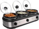 TRU Triple Buffet Server - Three 2.5 Quart Removable Crock Inserts - Slow Cooker & Food Warmer with Individual Heat Control - Includes Lid Rests & Serving Spoons