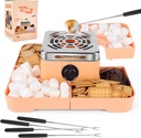 S'mores Maker Tabletop Indoor Kit, Flameless Electric S'mores Kit with 4 Roasting Forks & 4 Detachable Trays, Safe & Fun for Kids & Family, Movie Night Supplies, Holiday Party Activity, Peach Color