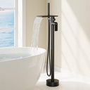 Freestanding Bathtub Faucet, Floor Mount Bathtub Faucet with 3 Water Outlet Modes, Swivel Waterfall Spout with Hand Shower, Brass Single Handle Tub filler, Max Flow Rate 7.4 GPM