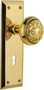 Nostalgic Warehouse New York Plate with Keyhole Egg & Dart Knob, Mortise, Unlacquered Brass