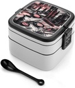 Cosmetics on The Table Bento Box Adult Lunch Box All-in-One Lunch Containers with Removable Compartments Double Layer Bento Lunch Box with Spoon And Handle Stackable Lunchbox