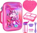 Kids Lunch Box Bag Set: Girls Unicorn Lunch Bags Bento Boxes with 3-Compartment Included Ice Pack Water Bottle Insulated Lunchbag Reusable School Lunchbox Containers Kit for Toddler Daycare Childrens