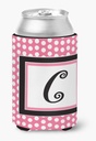 Letter C Initial Monogram - Pink Black Polka Dots Can or Bottle Beverage Insulator Hugger