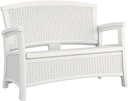Suncast Elements Stylish Lightweight Loveseat Outdoor Seating with Convenient Built In Universal Storage, and All Weather Plastic, White