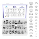 550 Pcs Fender Washers Assortment Kit, 304 Stainless Steel Flat Washers Set for Screws and Bolts, SAE and Metric Sizes M3-M12, #6-#12, 1/4" to 1/2", Heavy Duty Hardware for Industrial and DIY Projects