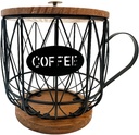 Coffee Capsule Organizer, Coffee Capsule Holder with Wooden Base, Coffee Bar Accessories, Wire Kup Storage Basket