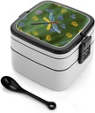 Bento Lunch Box for Women Lunch Containers for Adults Colorful Dragonfly Double Layered Lunchbox Large Capacity Bento Box with Cutlery for Work Picnic Camping Travel
