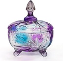 Purple Grey Multicolor Glass Candy Dish with Lid,Lavender Covered Decorative Candy Jar with Lid,Vintage Embossed Candy Bowl Dishes with Lids