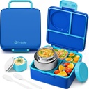 Fimibuke Bento Lunch Box for Kids Adult, 3-4 Compartment 60OZ Toddler Lunch Box Container with Leakproof 8OZ Insulated Food Jar, Sauce Jar, Utensil for School Boys Girls, BPA-Free Dishwasher Safe