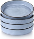 LIANYU Pasta Bowls Set of 4, 8.25’’ Wide Shallow Salad Serving Plate, Stoneware Ceramic Dinner Bowl Plates for Home Kitchen, Microwave & Dishwasher Safe, Serenity Blue