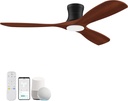 52” Smart Low Profile Ceiling Fans with Lights Remote,3 Wood blade,Quiet DC Motor,Outdoor Indoor Flush Mount Ceiling Fan,Voice Control via WIFI Alexa App,Modern Lighting& Ceiling fan for Bedroom Patio