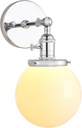 PERMO Vintage Industrial Wall Sconce Lighting Fixture with Mini 5.9" Round Globe Milk White Glass Hand Blown Shade Chrome Sconce