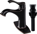 DJS Bathroom Sink Faucet with Pop Up Drain Stopper Assembly Water Supply Hose Farmhouse Spout Lavatory Vanity Faucet Single Handle Single Hole Oil Rubbed Bronze