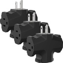 PLUGTUL 3 Way Plug Adapter, 3 Plug Wall Adapter, 3 Prong, Grounded, 15A, 1875W, Multiple Plug Expander for Home, Outdoor, ETL Listed, Black, 3PACK