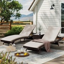 Pamapic Patio Chaise Lounge Set 3 Pieces with Adjustable Backrest and Removable Cushion, Outdoor Pool Chair for Patio Poolside Backyard Porch