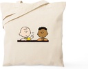 CafePress Peanuts Chuck & Franklin Reusable Natural Beige Canvas Shopping Bag