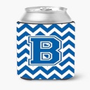 Caroline's Treasures CJ1056-BCC Letter B Chevron Blue and White Can or Bottle Hugger Cooler Washable Drink Sleeve Collapsible Beverage Insulated Holder, Can Hugger, Multicolor