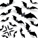 CESOF Halloween Bats Wall Decor 3D Bats Decorations - 70 Pcs 5 Sizes Matte Black PVC Reusable DIY Bat Stickers Vintage Wall Decals for Home Decor Porch Door Indoor Outdoor Party Supplies