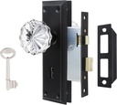 Mortise Lock Set Interior Door, Crystal Glass Door Knobs with Lock and Skeleton Key, Old Door Knob Replacement, Vintage Antique Door Handle, Matte Black Finish