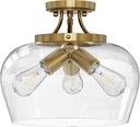 VONLUCE Semi Flush Mount Ceiling Light, 13.8" Ceiling Light Fixture with Clear Glass Shade, E26 Base, 3-Bulb Industrial Lighting Fixture for Hallway Entryway Bedroom, Brushed Gold, ETL Certificated