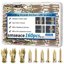 smseace 160Pcs Self Drilling Drywall Anchors with Screws,80Pcs 0.47X1.18inch Sheetrock Anchors,80Pcs Expansion Screws for Hanging Picture Frames, Curtains, Plants, Clocks