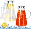 TOMNK 2pcs Glass Pitcher with Lid and Handle, 1.8 Liter 60 oz Water Pitcher with Spout for Fridge, Borosilicate Glass Jug for Hot/Cold Drink, Large Ice Tea Carafe for Juice, Coffee, Sangria, Beverage