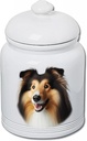 Best of Breed Collie Sable Dog and Cat Ceramic Treat Jar 9" Tall Air Tight Seal All White