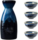Refineness Sake Set, Made of Japanese Style Ceramics, 4 Sake Cups, 1 Sake Pot, 5 Parts, Japanese Style Porcelain Traditional Ceramic Cups Crafts/B(B)
