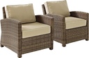Crosley Furniture Bradenton 2-Piece Outdoor Chair Set, Wicker Patio Chairs for Conversation, Porch, Deck, Brown with Sand Cushions