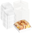 100 Pack Charcuterie Boxes with Clear Lids,5.5"×4.9"×2.4" Disposable Square Food Containers,Dessert Boxes,Paper Bakery Boxes with Cover for Sandwich, Cookies, Sushi, Cake Slice, Strawberries (white)
