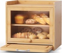 Bamboo Bread Box for Kitchen Countertop, Double Layer Kitchen Counter Organizers and Storage for Fruits, Tea, Spices, Coffee, Vintage Bread Bin Container with Cutting Board, Natural