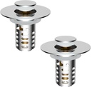 Upgraded Bathroom Sink Drain Strainer Hair Catcher 2PCS Universal 3 in 1 Pop-up Sink Stopper, Fit for Standard 1.1''~2.36'' Basin Hole, with Detachable Stainless Steel Filter Basket, Chrome