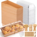 50 Pack Small Rectangle Charcuterie Boxes with Clear Lids + 150Pcs Bamboo Cocktail Picks, To Go Paper Mini Treat Box, Charcuterie Boards Accessories, Dessert Boxes for Cookie, Puff, Cake, Bread