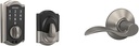 Schlage BE375 CAM 619 Touch Camelot Deadbolt, Electronic Keyless Entry Lock, Satin Nickel & F10 V Acc 619 Accent Door Lever Hall & Closet Passage Lock, (Pack of 1), Satin Nickel