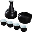Ceramic Sake Set Cups with Warmer Traditional Creative Sake Bottle Sake Drink Porcelain Pottery for Restaurant Home Gift, black