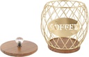 Large Capacity Coffee Capsule Organizer, Iron Pod Holder with Wood Base, K Cup Storage for Kitchen Cafe Bar, Wire Coffee Pods Basket with Lid, Coffee Bar Accessories (GOLD)