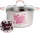 Paris Hilton Stainless Steel Stock Pot with Iconic Color Changing "That's Hot" Heat Indicator Decal, Features Soft Grip Handles and Measure Marks, 8-Quart, Pink