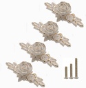 4 Pcs Euro Rose Cabinet Knobs with Backplate, 102mm Vintage Zinc Alloy Flower Drawer Pull Handles for Dresser Vanity Nightstand Cupboard (4.0" Ivory White & Gold Edge)