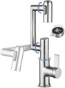 Rotatable Bathroom Faucet with Temperature Display in Fahrenheit(Batteries-Free), Height Adjustable Sink Smart Faucet with 3 Water Settings for Bathroom Lavatory Vanity Sink, LCF-2401, Brushed Nickel